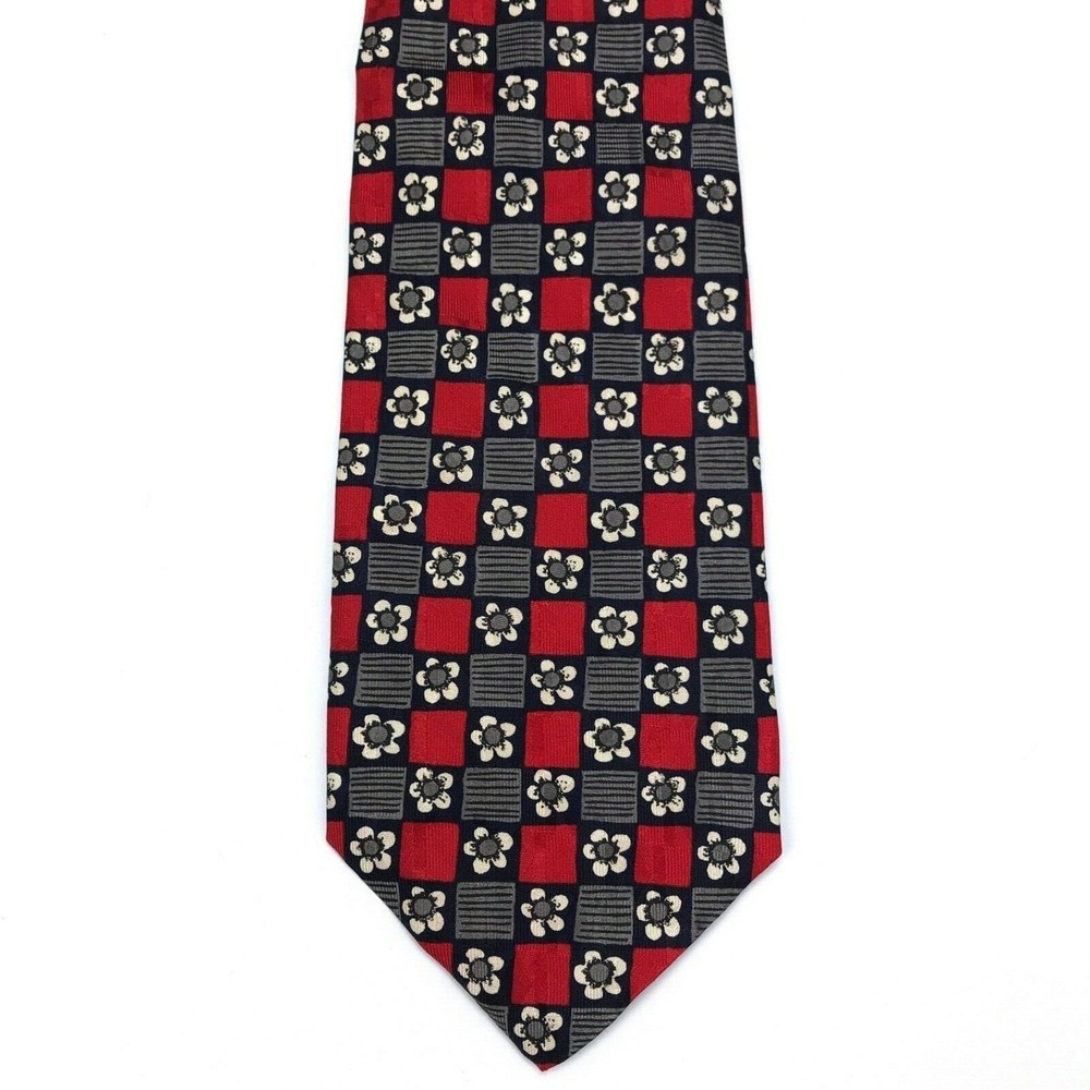 Robert Talbott Studio Nordstrom Silk Hand-sewn Red Navy Beige Floral Necktie 57" - Picture 6 of 10